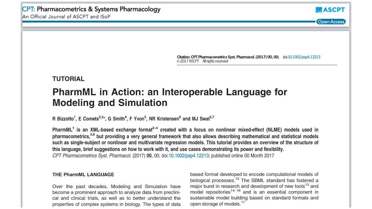Good news, <a href="/PharmML/">PharmML</a> tutorial in CPT:PSP is finally out  onlinelibrary.wiley.com/doi/10.1002/ps…