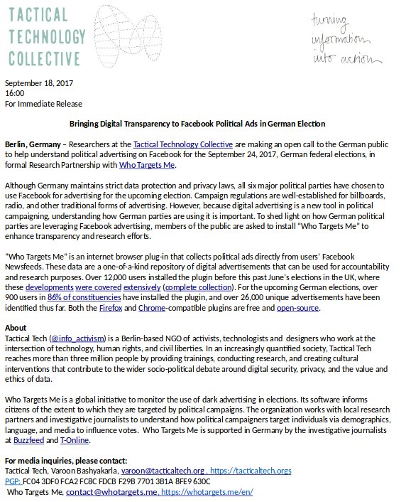 Help us bring #transparency to Facebook political ads for #German #elections
<a href="/WhoTargetsMeDE/">Who Targets Me Deutschland</a> ttc.io/wtm-en ttc.io/wtm-de