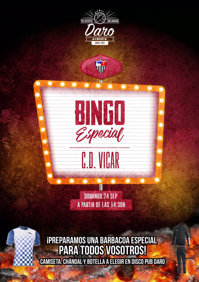 discopubdaro's tweet photo. Este Domingo en Daro Almeria, barbacoa a partir de las 14:30 y después Bingo Especial.

Colaborando Cd Vícar Fútbol Sala https://t.co/xPvdPOvv64