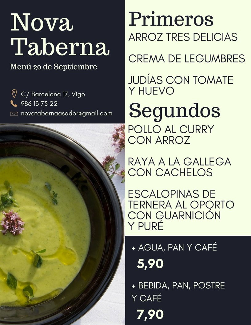 nova_taberna's tweet image. Menú 20 de Septiembre en @nova_taberna (C/Barcelona 17)
¡Que aproveche! 🍽️😋