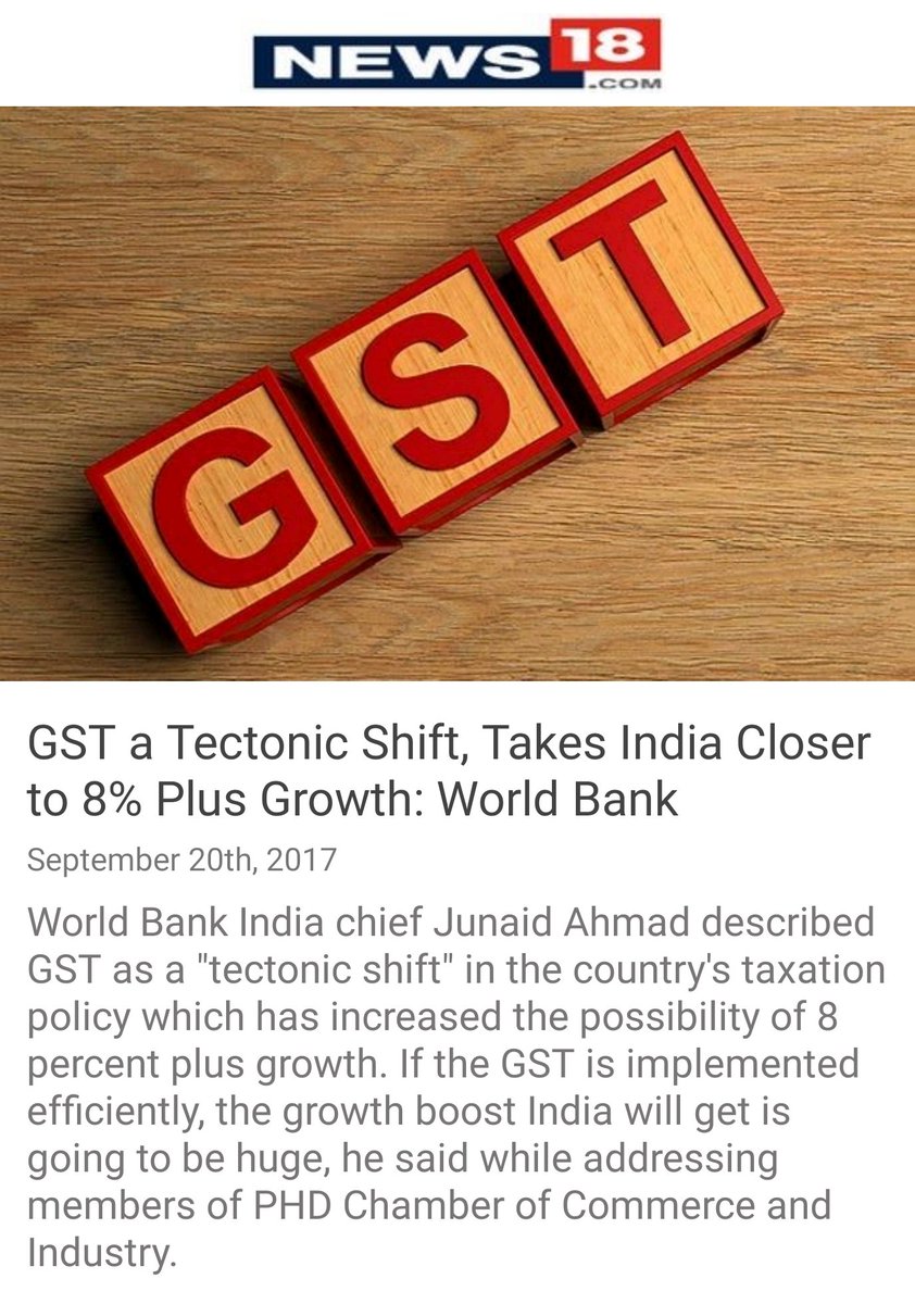 iOnkarPandey's tweet image. World bank talking about #GSTBoostForBiz 👇
GST a Tectonic Shift, Takes India Closer to 8% Plus Growth: World Bank
news18.com/news/business/…