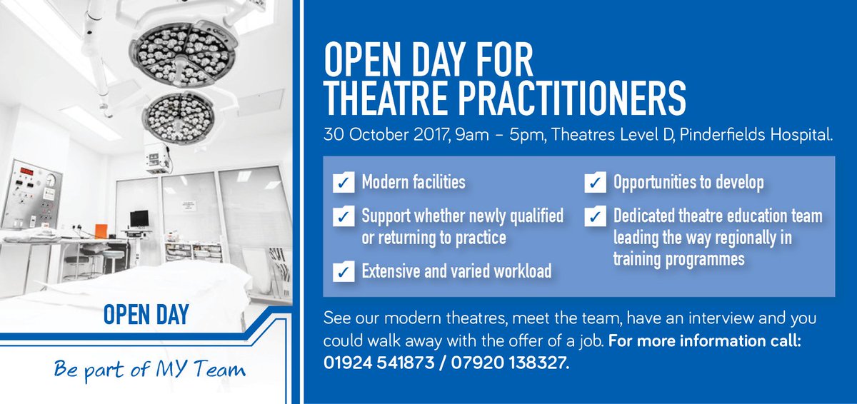 Come along to our open day for theatre practitioners at @PindersHospital on 30 October.