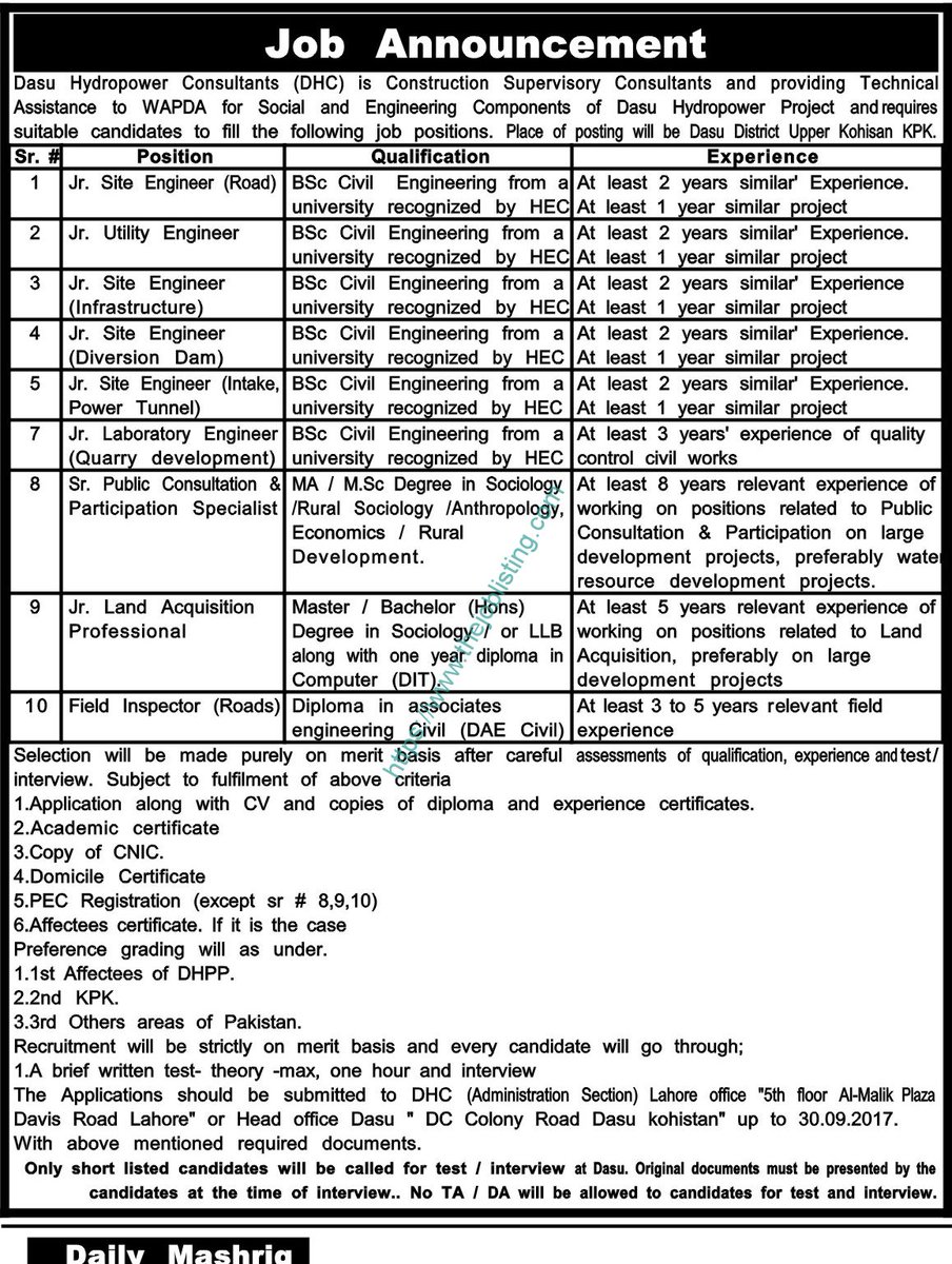 thejoblisting's tweet image. Dasu Hydropower Consultants WAPDA jobs in Dasu Dam
thejoblisting.com/2017/09/20/das…
#TheJobListing, #SiteEngineer, #UtilityEngineer