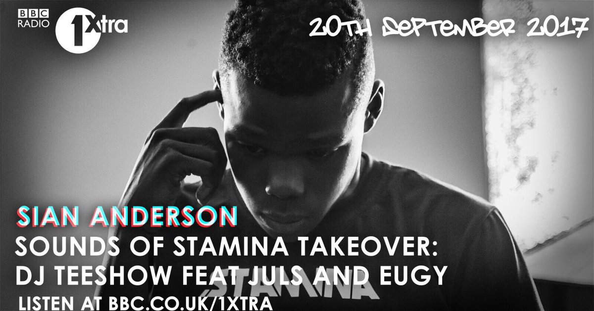 UniqueMerv's tweet photo. #SoundsOfStamina takeover by @DJTEESHOW on @1Xtra featuring @EugyOfficial and @JulsOnIt 🙌🏾🤘🏾 https://t.co/KKRVyPazRd