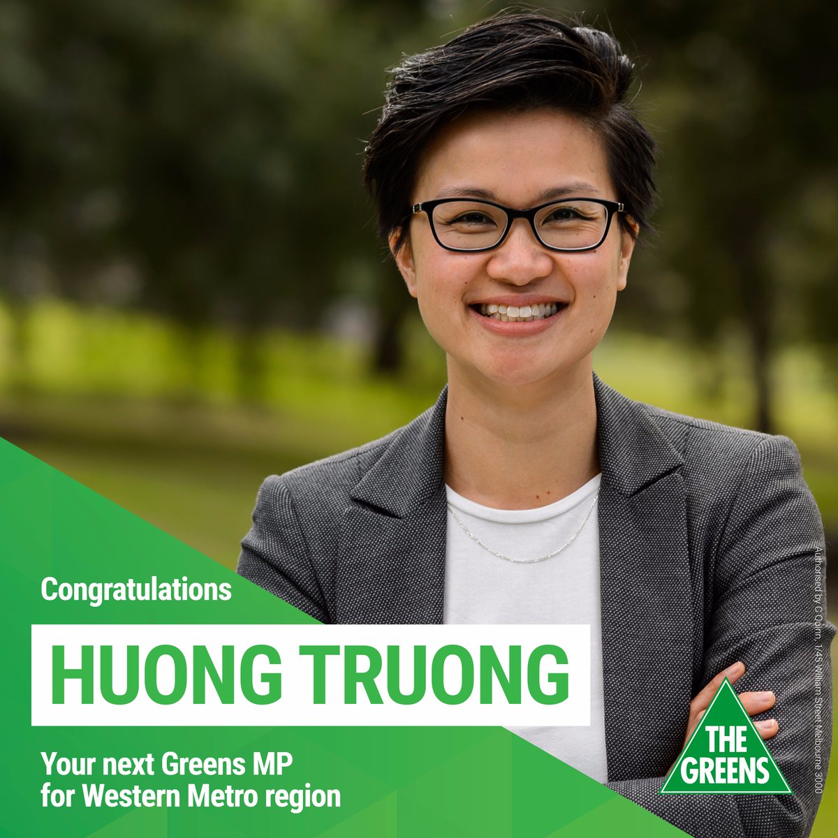 Thrilled to announce that members have chosen <a href="/huongtweets/">Huong</a> as their next voice for the Western Metro region in Vic Parliament! #SpringSt