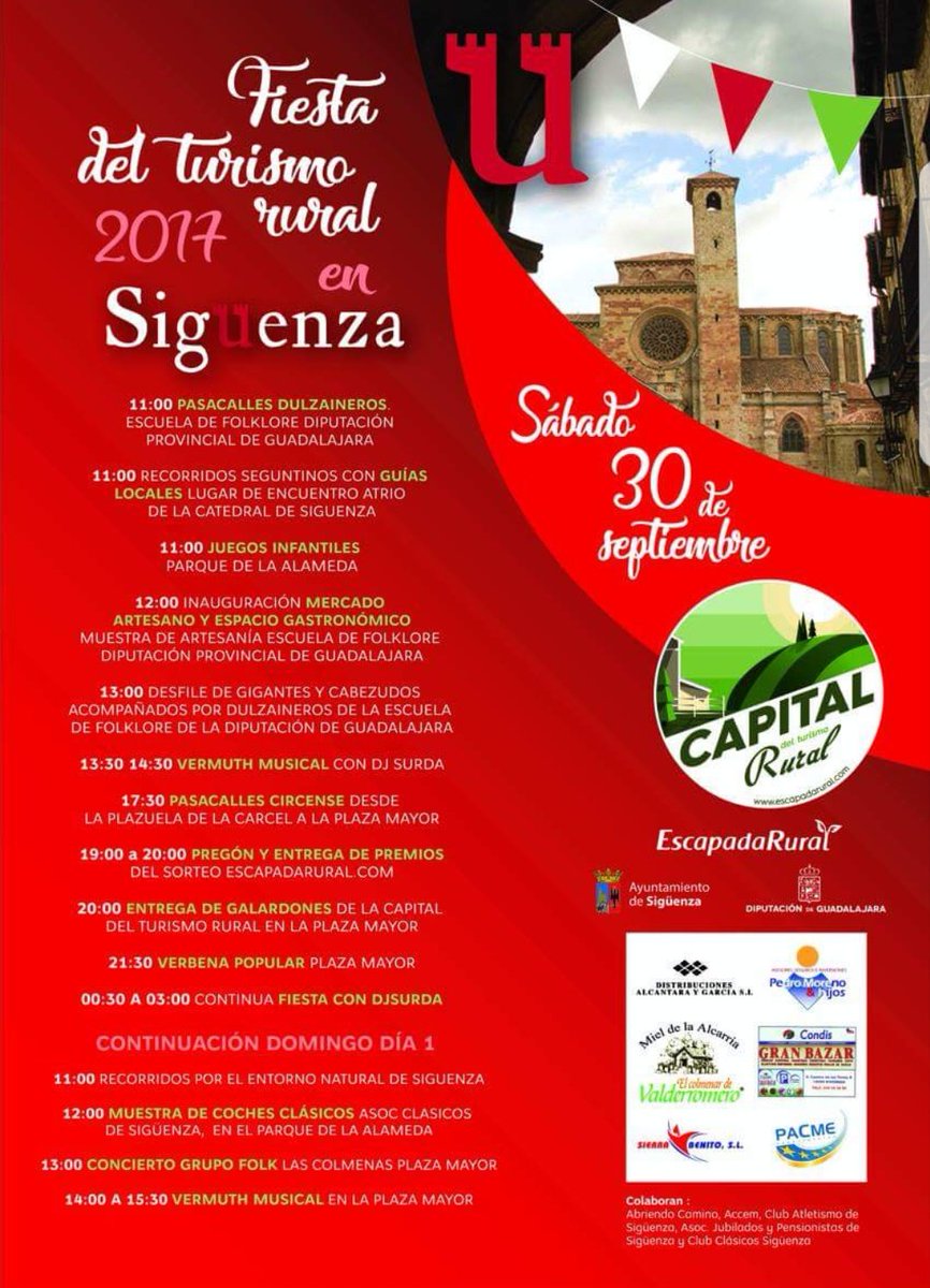jmlatre's tweet photo. 🎉 Te esperamos en #Sigüenza el próximo 30 de septiembre #CapitalTurismoRural #turismo #Guadalajara https://t.co/gkIBJC6pV0