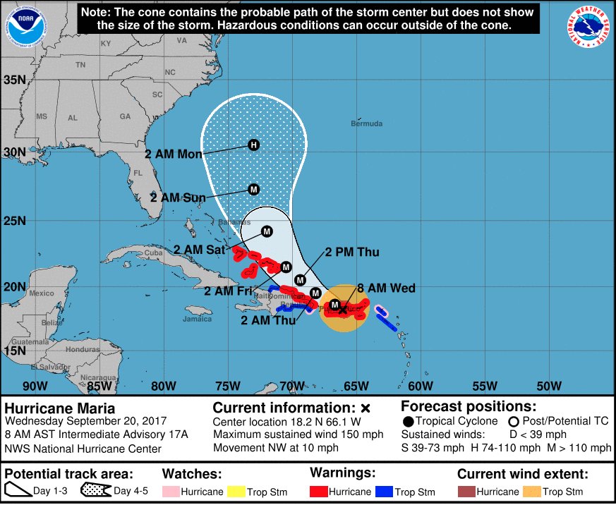 #HuracánMaría - último boletín 8AM: se mantiene en categoría 4 con vientos máximos sostenidos...    @UniNoticias