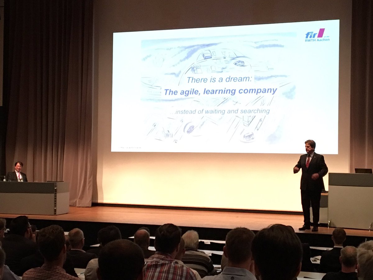 JensSiebertz's tweet photo. "The agile, learning company instead of waiting and searching" explained by Prof.Dr. Stich @FIR_RWTH at #Felios user conference https://t.co/AQagQNlnVc