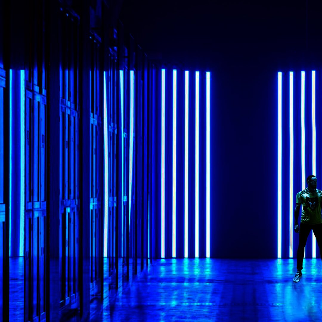 I don't run away. I run inward. #art #artgeam #artificial #installation #man #neonlight #light #experience <a href="/opiumeffect/">Opium</a>