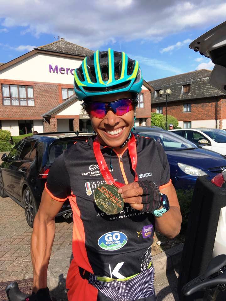 Dame Kelly Holmes sporting one of our designed and made medals for the recent <a href="/KentSportsTrust/">Kent Sports Trust</a> "Great Kent Cycle Ride"