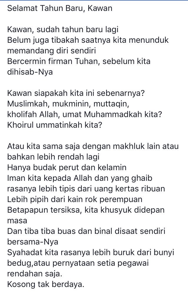 Husein Ja Far Hadar On Twitter Puisi Gus Mus Selamat Tahun Baru Kawan