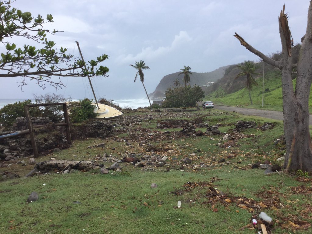 clarissebuma's tweet photo. Statia after #hurricane #Maria. High waves on #Caribbean side and boulders thrown on shore #Kingdom St #Eustatius https://t.co/unVm6EdTAT