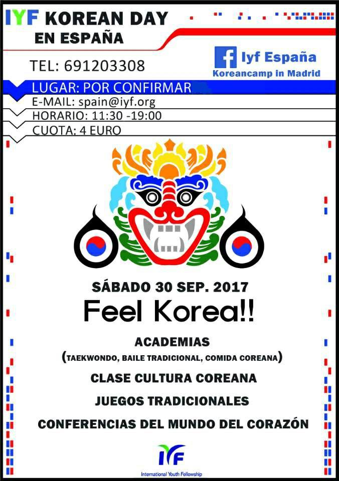IYFSpain's tweet photo. Korean Day en Madrid el 30 de Septiembre de 11:30 a 19:00 (Cuota: 4€) 😊
Aquí tienes el formulario de inscripción: https://t.co/I8nWMduReF https://t.co/Qdzc1uD7OG