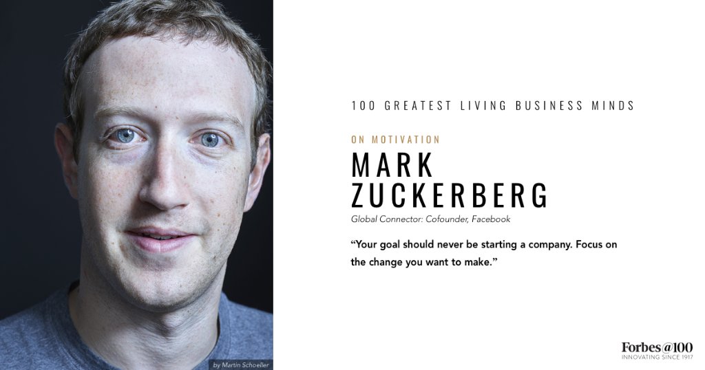 Forbes's tweet photo. Mark Zuckerberg: "It's not enough to have purpose yourself. You have to create a sense of purpose for others." https://t.co/Q4Xhl3TTM4 https://t.co/afTztzCAVU
