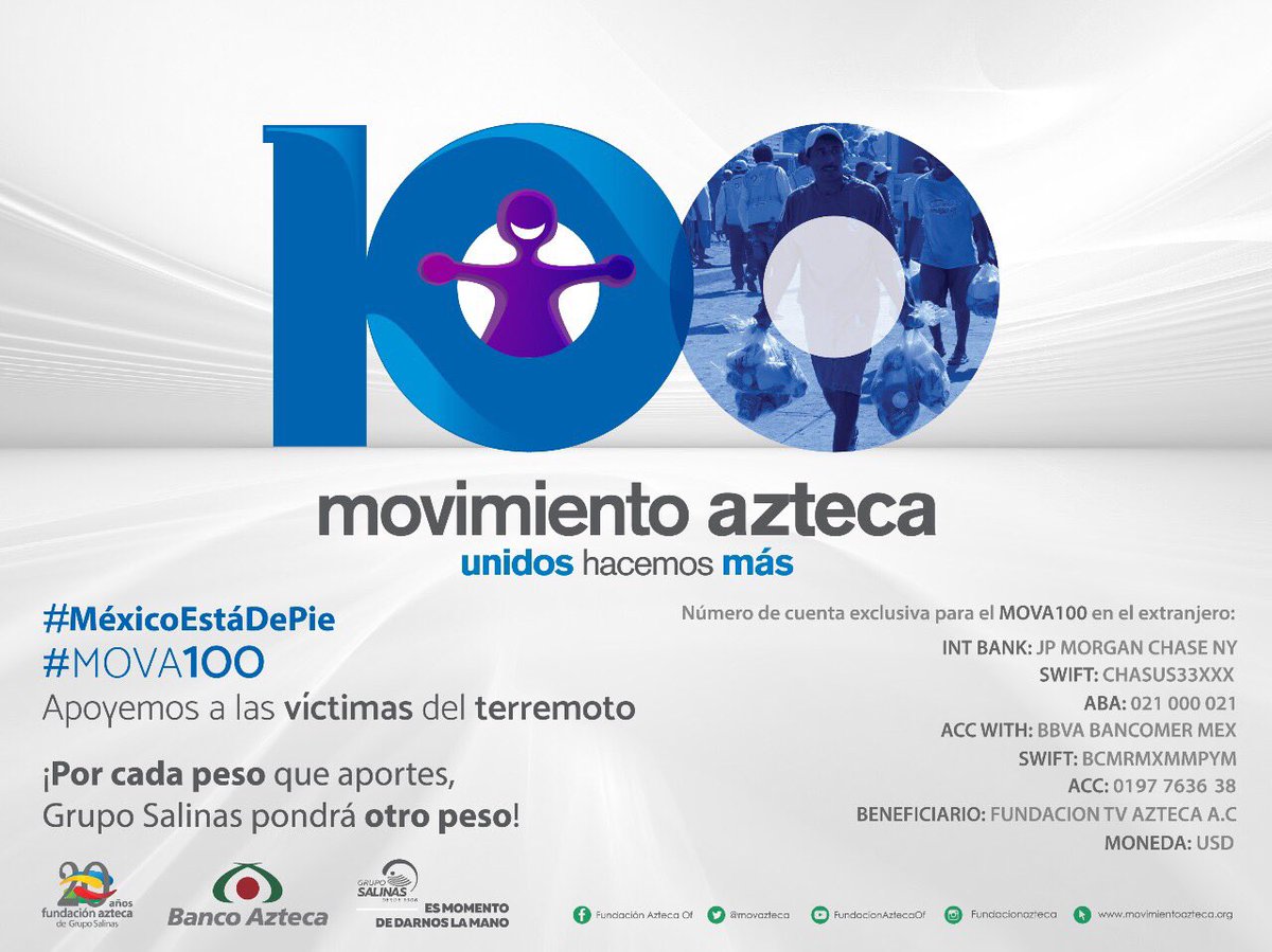 movazteca's tweet photo. 🇦🇷🇧🇷🇨🇦🇨🇴🇺🇸🇪🇸🇫🇷🇮🇹🇬🇧🇵🇾🇷🇺🇺🇾
‼️Todas las donaciones internacionales son recibidas en esta cuenta‼️
Todo suma.
#MéxicoEstáDePie #MOVA100 https://t.co/00ES66NlNs