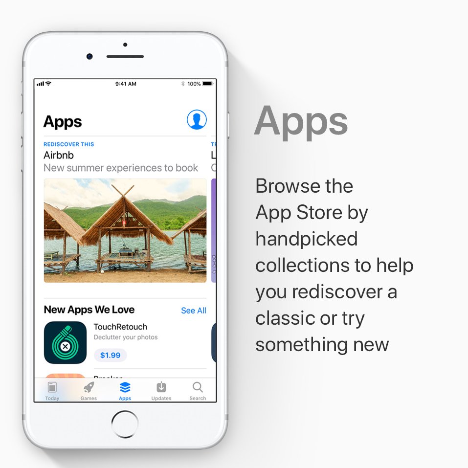 Apps: Browse the App Store by handpicked collections to help you rediscover a classic or try something new. 