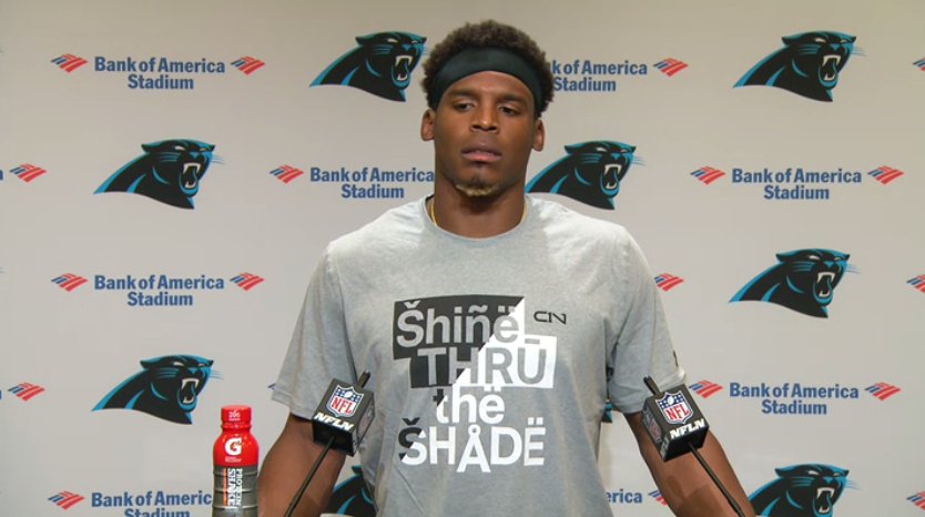 We like the shirt, Cam.   Listen Live » panth.rs/DPZUnF https://t.co/zH8YYMVusR