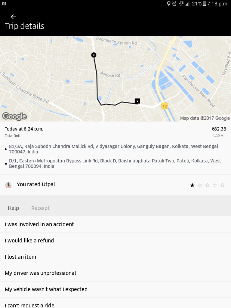 sudeshnaimsbs's tweet photo. @Uber_India Me &amp; my sister experienced a very bad service, just now.
Droped a complaint also. I need my money back https://t.co/GFyciZUzjA