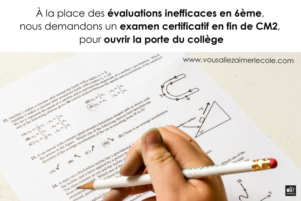 FournierJoyeux's tweet photo. À la place des évaluations inefficaces en 6ème, nous demandons un examen certificatif en fin de #CM2, pour ouvrir la porte du #college https://t.co/6V5BTrHzxv