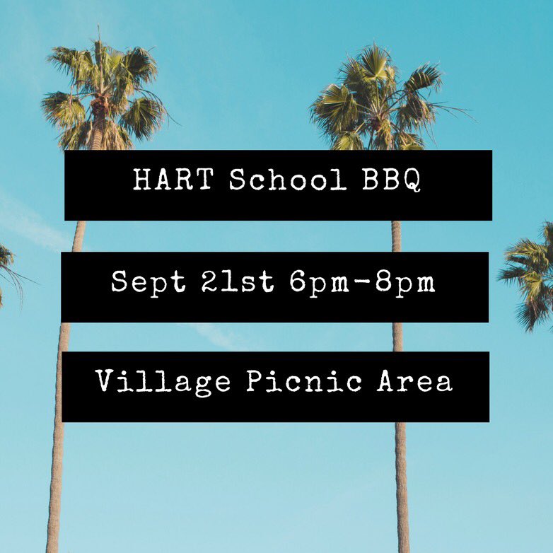 JMUNSMH's tweet photo. The Hart School BBQ is tomorrow! It will be in the Village Picnic/Grill area by the volleyball courts from 6pm-7pm. See ya there!#nsmhprstar https://t.co/hZvPvn6fvL