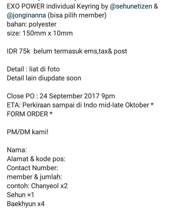 yeolseokwoo's tweet photo. INDONESIA Group Order
EXO POWER KEYRING by @sehunetizen @jonginanna @tagsbyus
detail cek foto atau tanya
PM/DM
#Exokeyring #EXOPOWER https://t.co/ntuGHRJ5LS