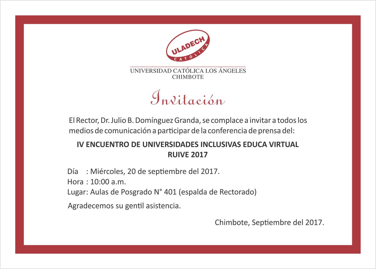 uladechcatolica's tweet photo. Conferencia de Prensa #RUIVE2017
Invitamos a todos los medios de comunicación de #Chimbote a acompañarnos en la presentación del evento. https://t.co/UszRpuTXOA