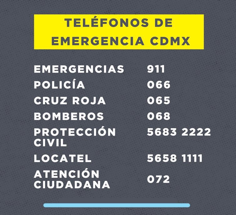 sexualmenteedel's tweet photo. Teléfonos de emergencia, tenganlos muy a la mano y si su edificio está comprometido NO entren hasta que sea revisado por protección civil. https://t.co/G6LYgjeg5n