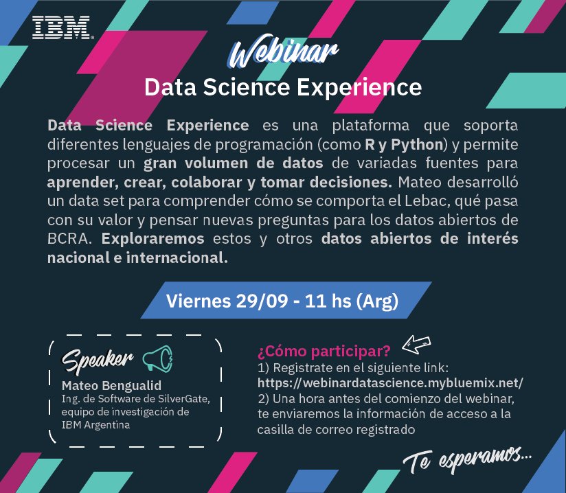 JavyBarabas's tweet photo. Webinar Data Science Experience - 29 de Septiembre a las 11 hs (Arg)
Anotarse en: https://t.co/7SE971Vu3U https://t.co/MecqbjIOKG