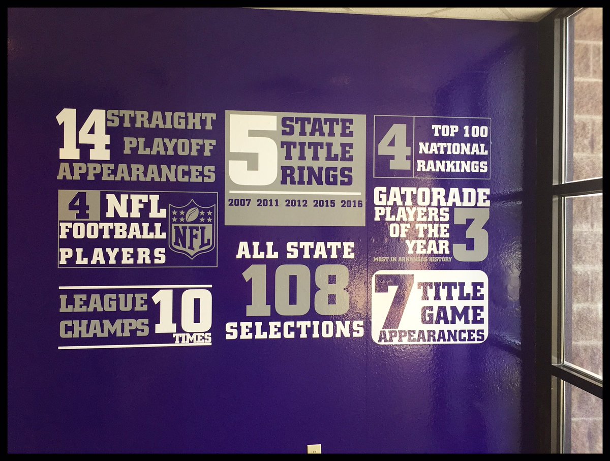 EliteEdgeAS's tweet image. The Feature Wall entering the @FayBulldogsFB Complex is looking sharp. Going to add dimensional numbers to finish it off. #PurpleReign