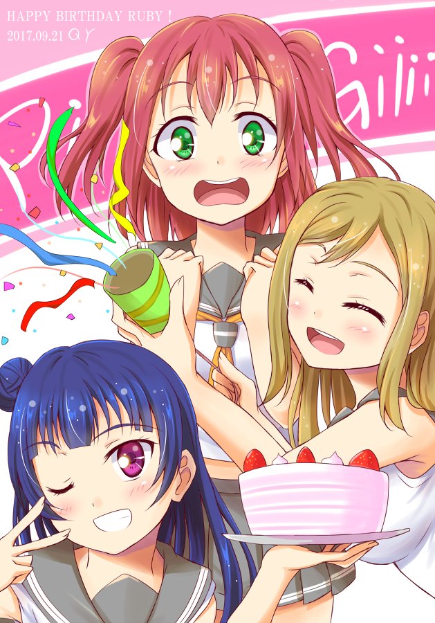 QY73's tweet photo. ルビィちゃん誕生日おめでとうーーー！！！🎉🎉🍭
サプライズでお祝いしてきたよしまるにびっくりしたルビィちゃんです😆✨✨

 #黒澤ルビィ生誕祭2017 https://t.co/OVtWaKrHgN