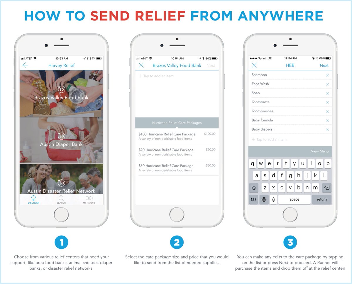 Help with #HarveyRelief from anywhere in the US! Send supplies to Texans in need &amp; we will waive the delivery fee. favordelivery.com/harveyrelief