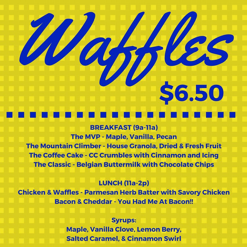 zeecatering's tweet photo. Waffle Wednesday!  And Italian Meatball Soup's cookin'!  Just what the weather ordered.  #zeesrooftop #weareuphere #wafflewednesday https://t.co/Xhh8XNe5bp