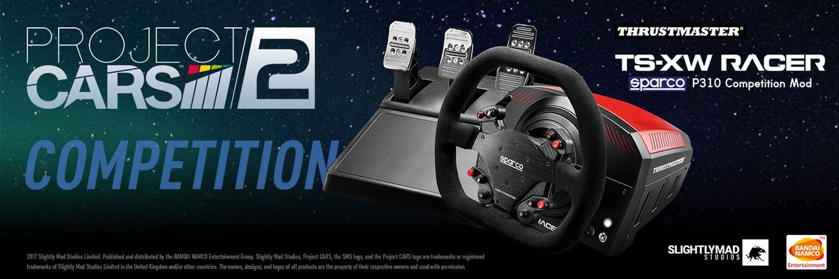 BandaiNamcoUK's tweet photo. To celebrate #ProjectCARS2 launch we are giving away a #Thrustmaster TS-XW Racer Sparco P310 Comp. Mod! #RT + Follow us &amp; @TMThrustmaster! https://t.co/44bkgJbh3Z