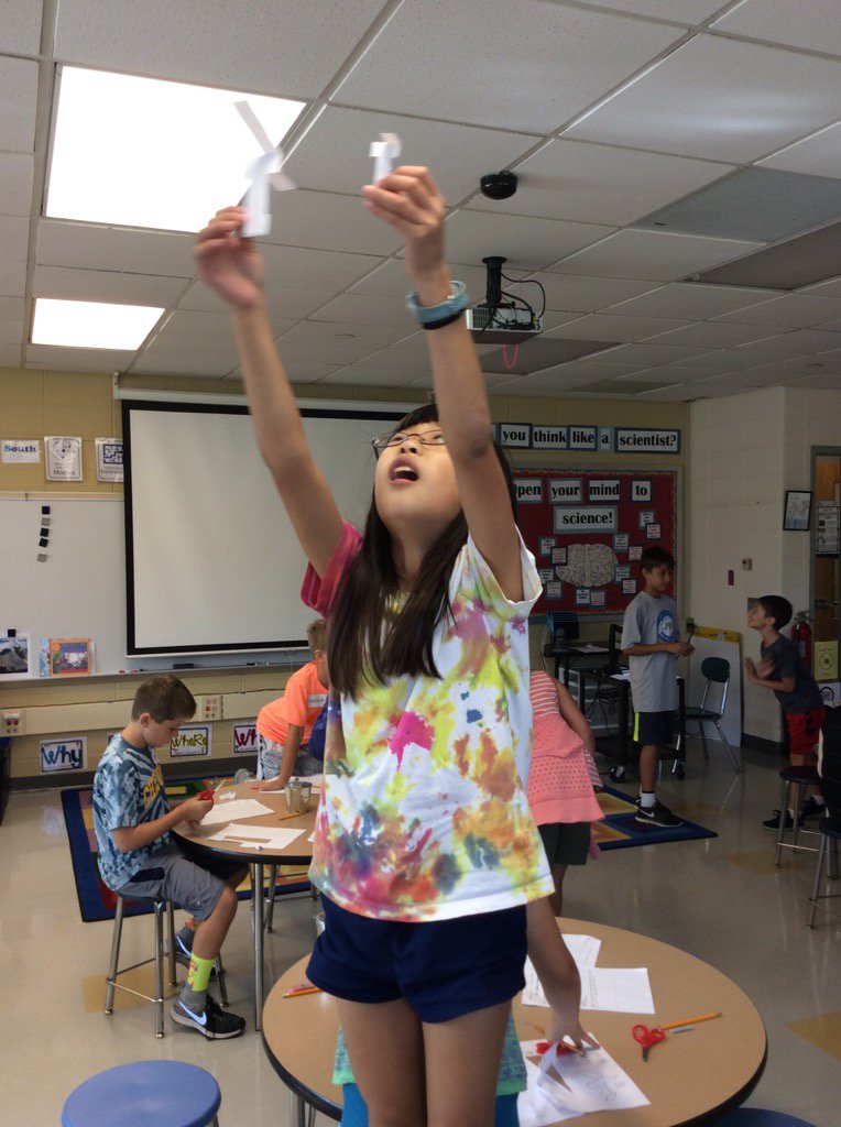 In forth grade children are testing the variable of size with their twirlies.