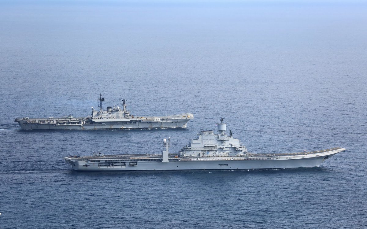 The R-22 INS Viraat and her Harriers initiate the R-33 INS Vikramaditya to the world of the Indian Navy in the Arabian Sea!