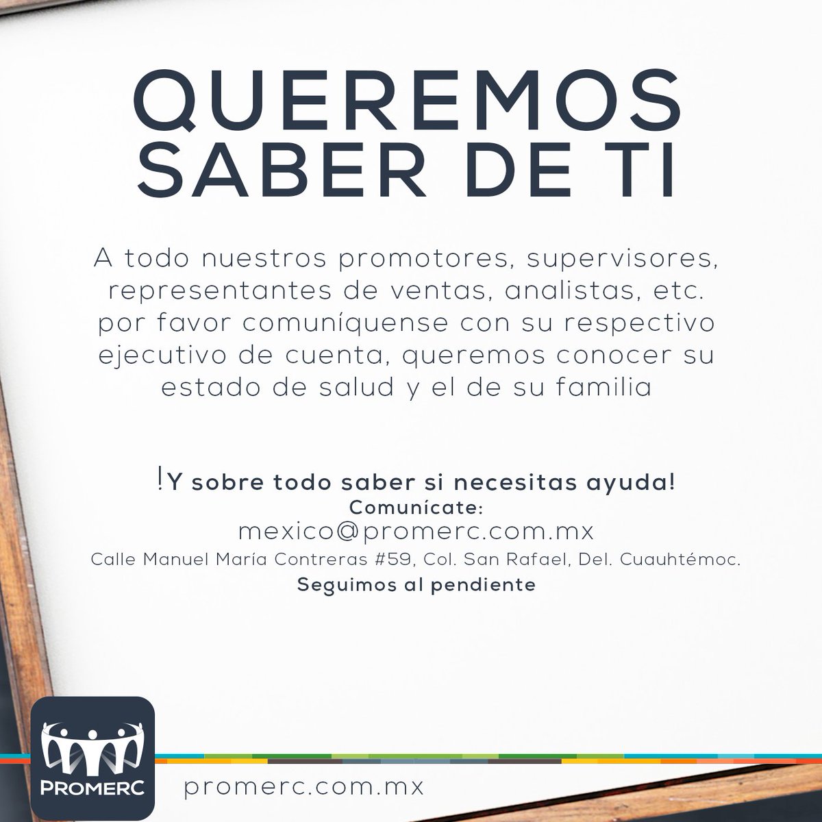 PromercMX's tweet image. Queremos saber que todos nuestros colaboradores estén a salvo, promotores, demos, superv, etc...#SismoCDMX #FuerzaMexico #MexicoUnido