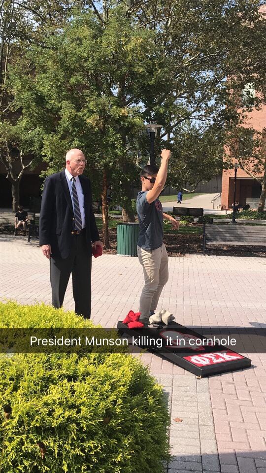 PSKRIT's tweet photo. Thanks @RITPresident for playing cornhole with us!! #GoTigers https://t.co/HzB3ktejQQ