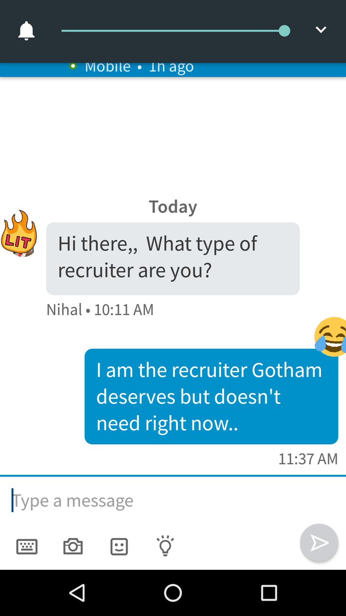 Hervbird21's tweet photo. Love having fun on @Linkedin.. #relax people, he found this response hilarious!!!
#whysoserious #batman #recruitingfun #recruiterlife https://t.co/7TUiFXy55r