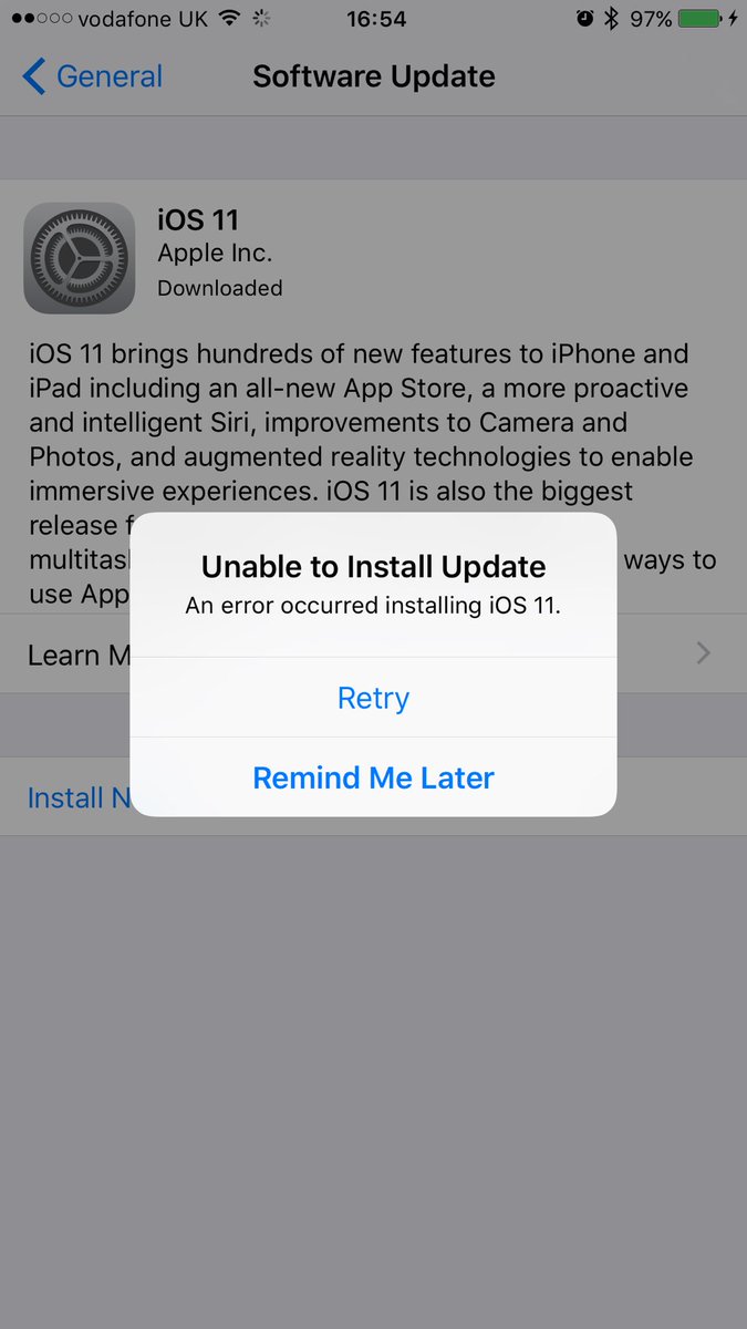 TallTomT's tweet photo. @AppleSupport unable to install #ios11 - deleted and redownloaded multiple times as well as hard rebooting the phone. Any solution? https://t.co/wrFNmgkE53