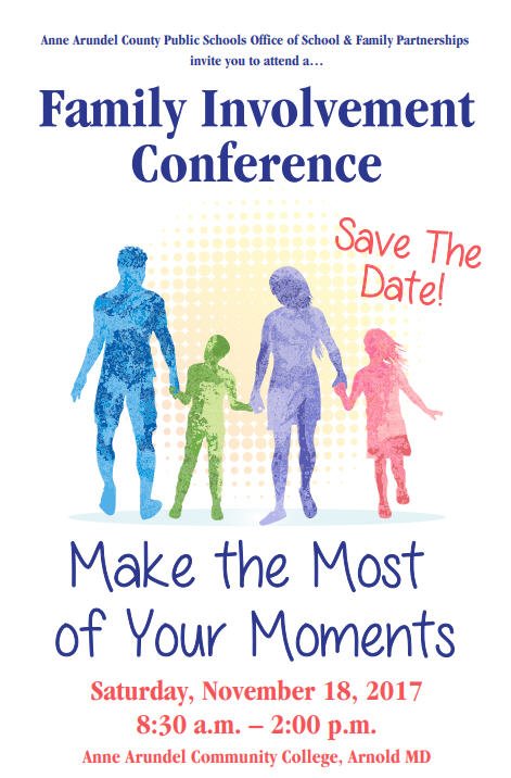 SREILAACPS's tweet photo. Save the Date! 11/18 is the @AACountySchools #FamilyInvolvementConference, at @AnneArundelCC from 8:30 - 2:00! An #AACPSAwesome opportunity! https://t.co/1aMUGBIG6U