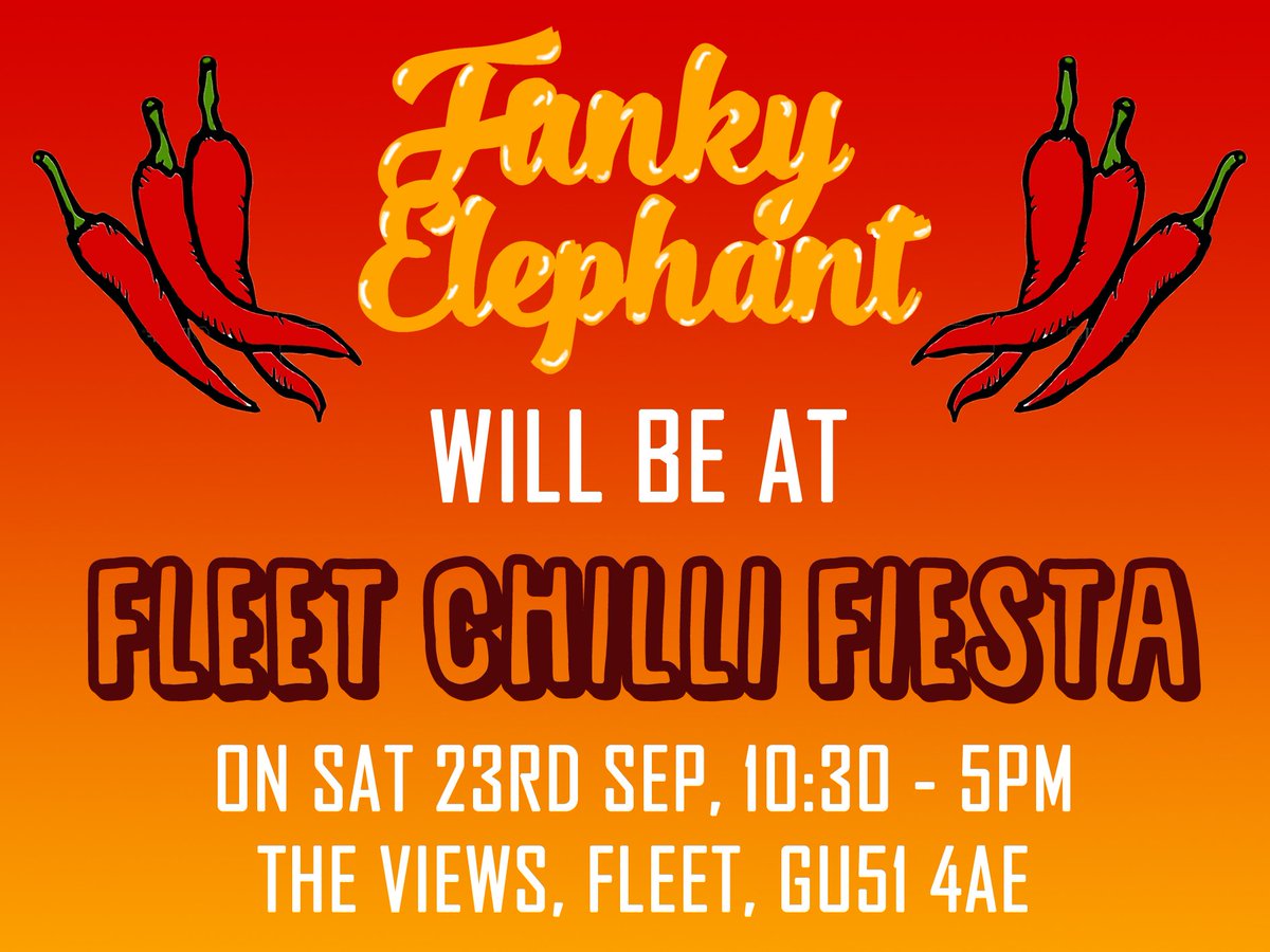 FunkyElephantCo's tweet image. A reminder that Fleet Chilli Fiesta is very soon and we’ll be there serving some very tasty hot food 🥘🌶