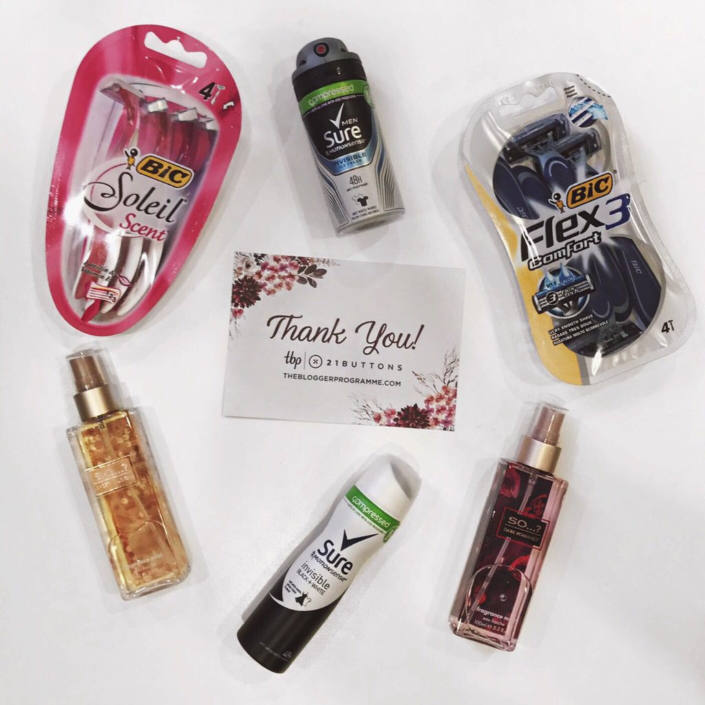 tbp_social's tweet photo. Thanks to our amazing #TBPHangout gift bag sponsors! @BICRazors @Sure @SoFragrance @CaWalnuts @teaindiauk @boomf @Nothingbutsnack https://t.co/jppmBSNcAK