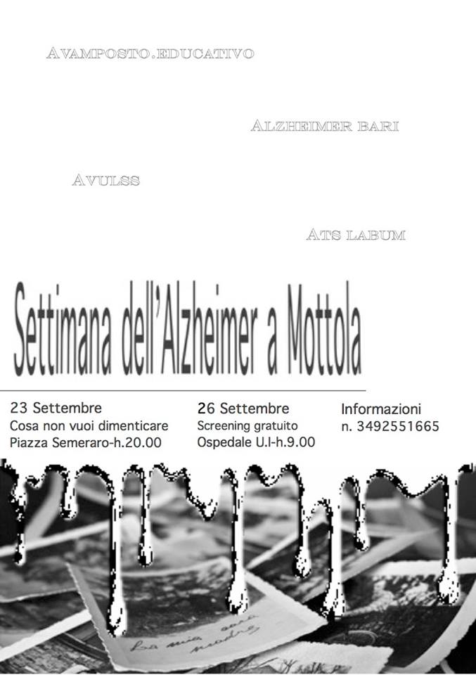 LabUM2017's tweet photo. Per la settimana dell'#Alzheimer, sab 23 unisciti al #flashmob per le vie del paese e riflessione conclusiva presso noi, in Piazza Semeraro. https://t.co/njBlWZq1US