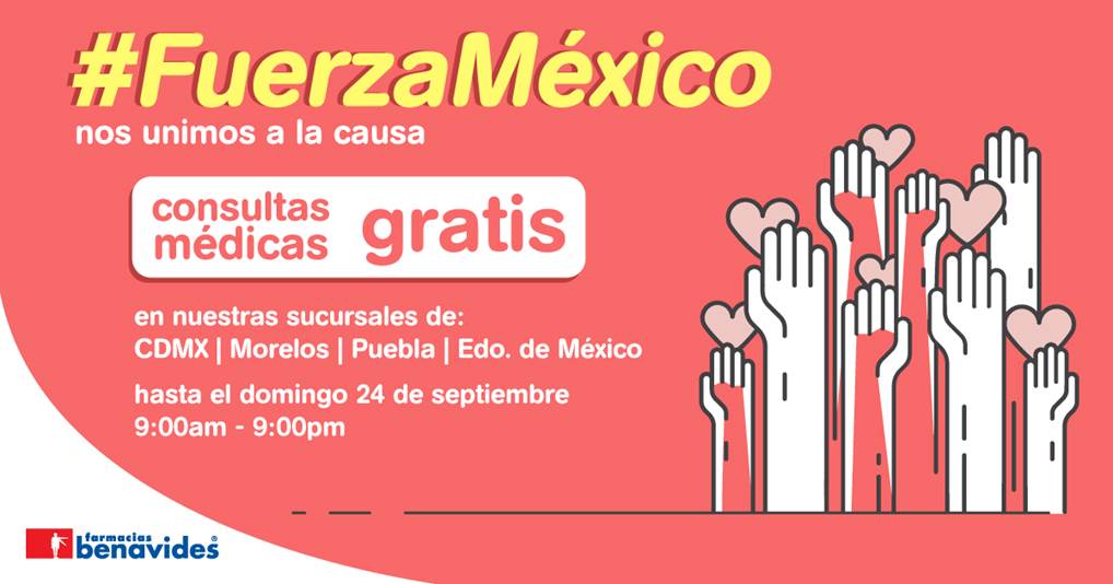 Estaremos ofreciendo consultas médicas gratuitas en todas nuestras sucursales con consultorio. #FuerzaMexico