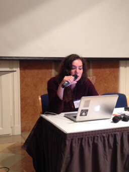QueeringP's tweet photo. Beren Aziri introducing her performance 'hey queers from Turkey, Central Asia is sexy' https://t.co/q5JuiZyfpx