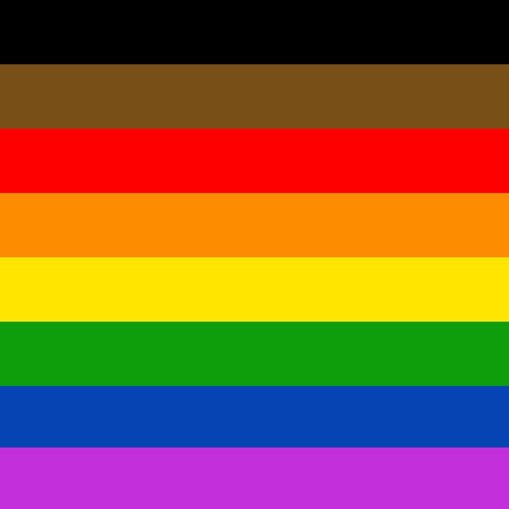 Logo: eight horizontal stripes, showing the queer people of color pride flag.