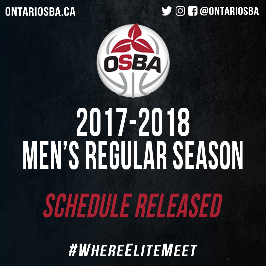 OntarioSBA's tweet image. The 2017-2018 Men's Regular Season Schedule has been RELEASED!🔥

READ ➡️ goo.gl/epqSUj

#WhereEliteMeet