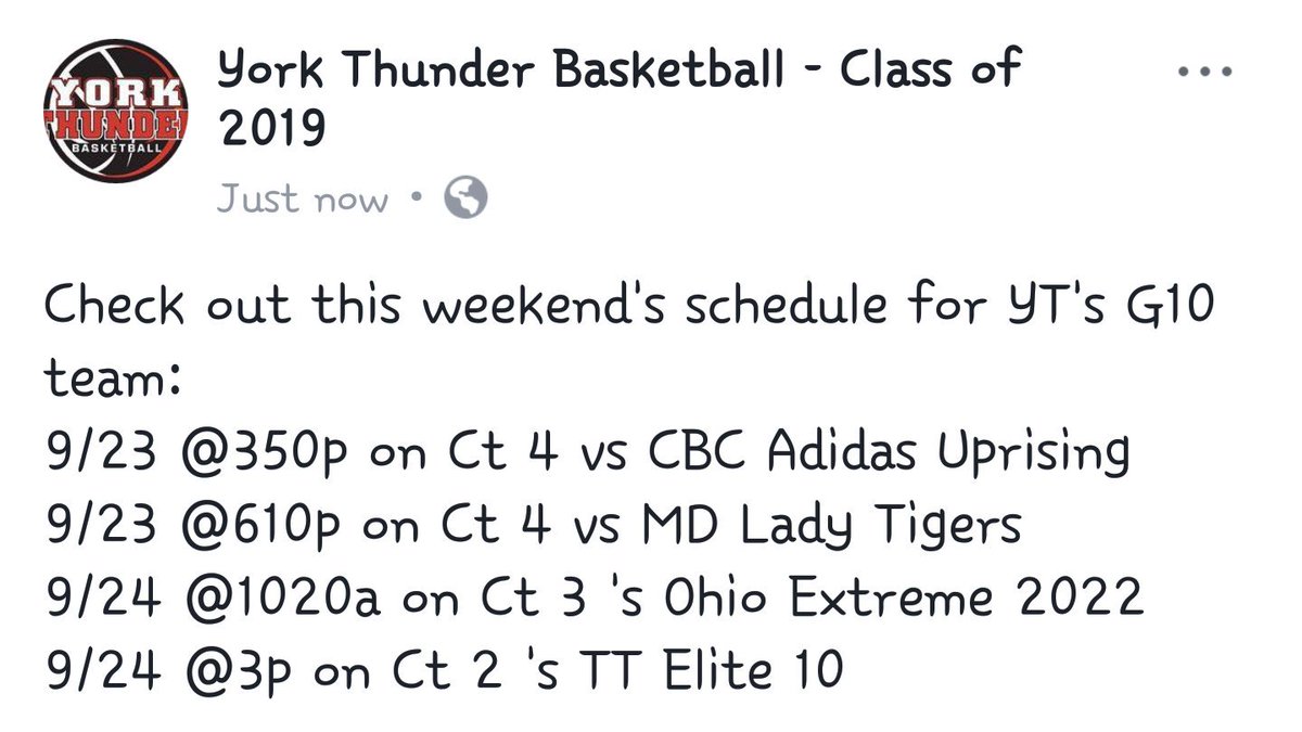 Here's the schedule for YT's 10th grade team! Let's GO LADIES!