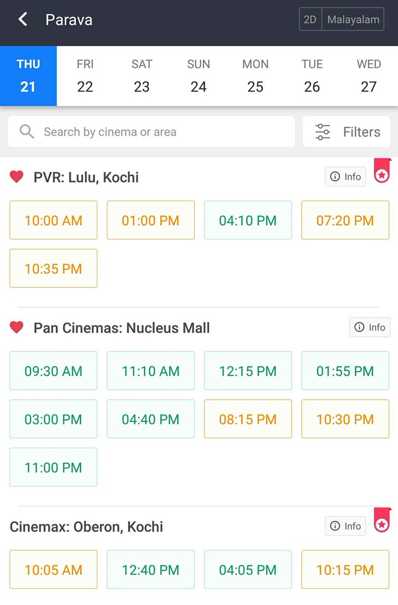 ForumReelz's tweet photo. #Parava | Good Advance Booking At #CochinPlexes 👌 Evng - Night Shows Almost Full Already ✌ 

#DQFort 🙏🙏 | @dulQuer 

@SreejithVjVfc @sri50 https://t.co/pjgiyMCd3R