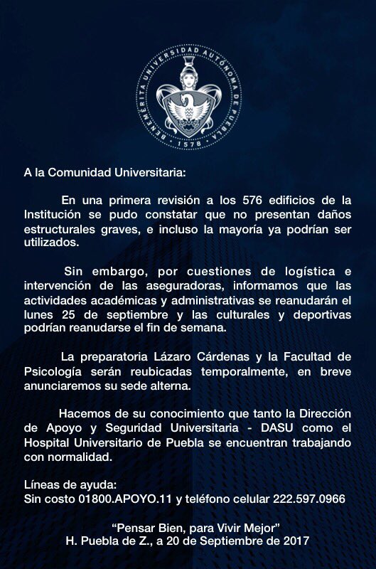 BUAPoficial's tweet photo. Aviso Importante. https://t.co/cfbop6Lprq